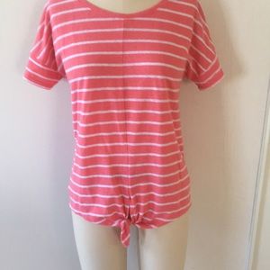TALBOTS Linen Blend Coral Pink Tie Front Top MED